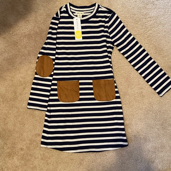 Sophia and Zeke NWT girls size 6 long sleeve dress- navy blue and white stripes - Picture 5 of 6